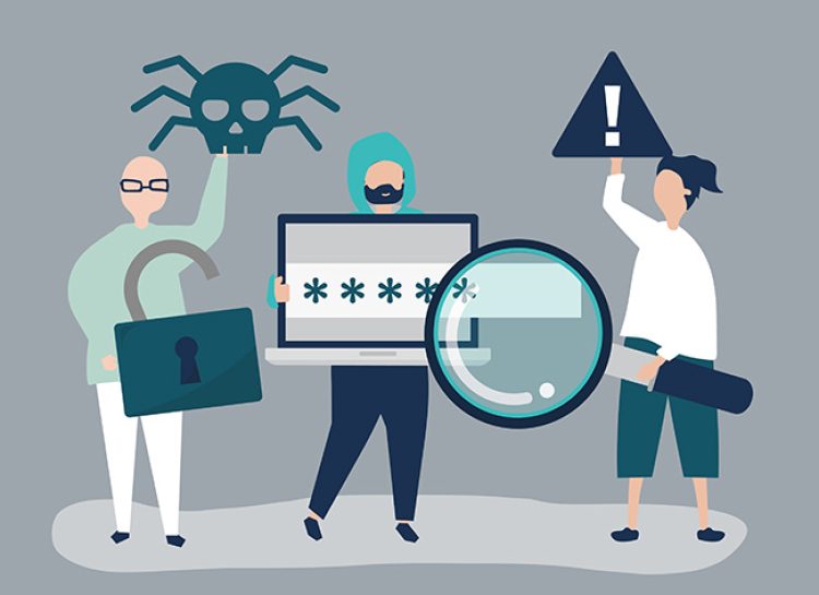 Character illustration of people with cyber crime icons